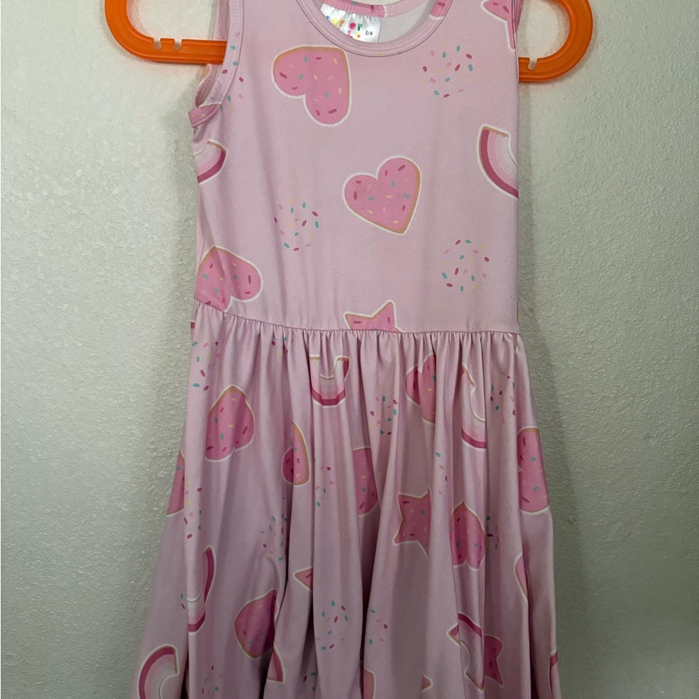Pink Heart Patterned Kids Dress